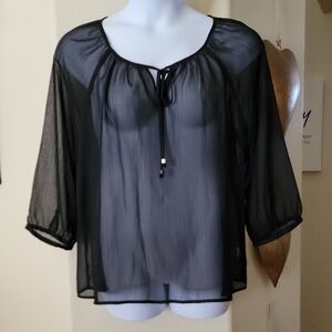 a.n.a Sheer Long Sleeve Party Dressy Top Black Size XL NWT